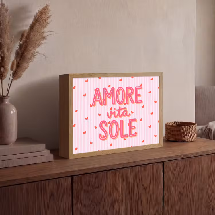 Amore vita sole - Roze - Hartjes Light Box met batterij (Wandlamp) middel -sfeer2