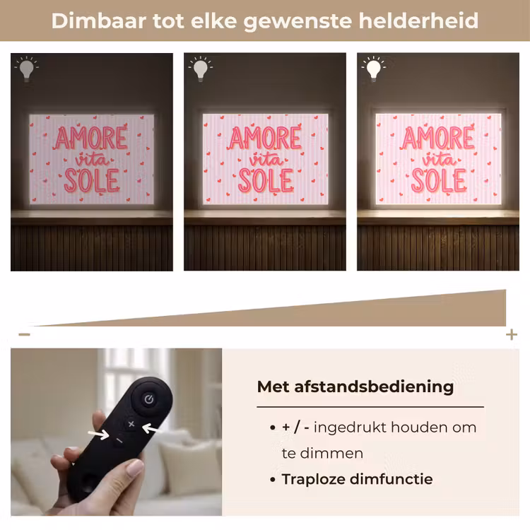 Amore vita sole - Roze - Hartjes Light Box met batterij (Wandlamp) middel -USP_dimbaarNL