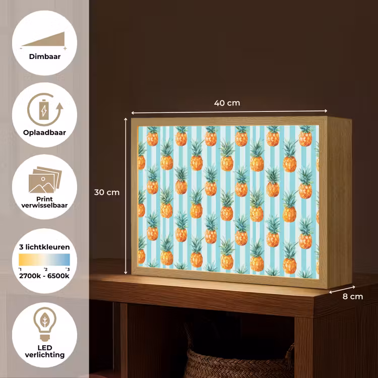 Ananas - Strepen - Groen Light Box met batterij (Wandlamp) middel 907 -USP_websiteoverzichtNL