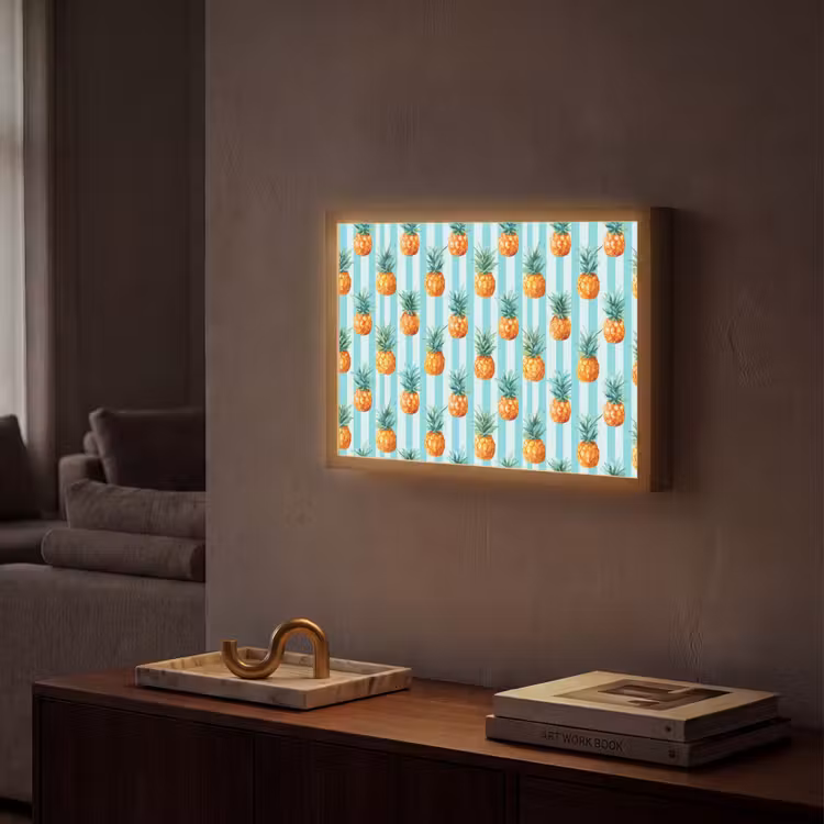 Ananas - Strepen - Groen Light Box met batterij (Wandlamp) middel 907 -sfeer1