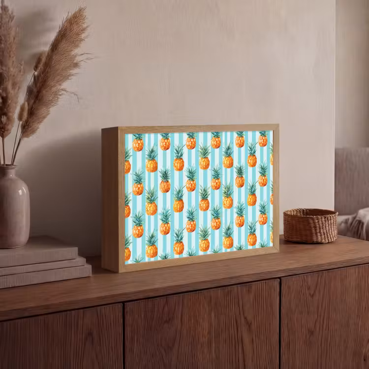 Ananas - Strepen - Groen Light Box met batterij (Wandlamp) middel 907 -sfeer2