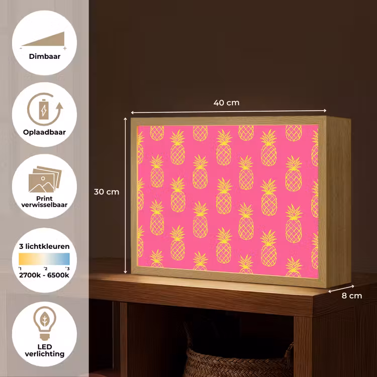Ananas - Trendy - Roze Light Box met batterij (Wandlamp) middel 907 -USP_websiteoverzichtNL