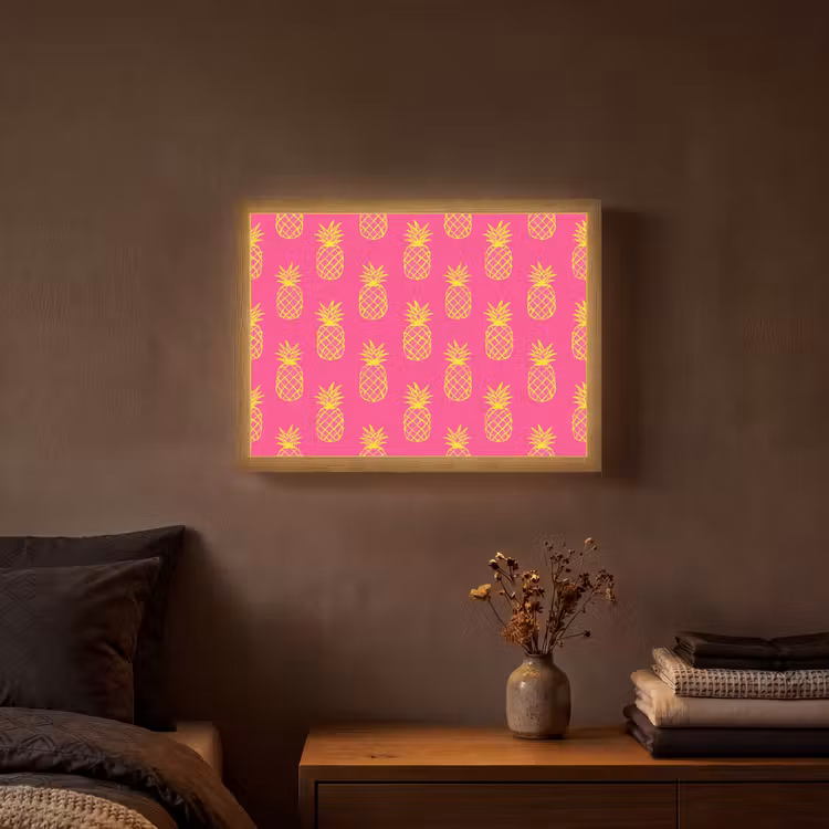 Ananas - Trendy - Roze Light Box met batterij (Wandlamp) middel 907 -sfeer4