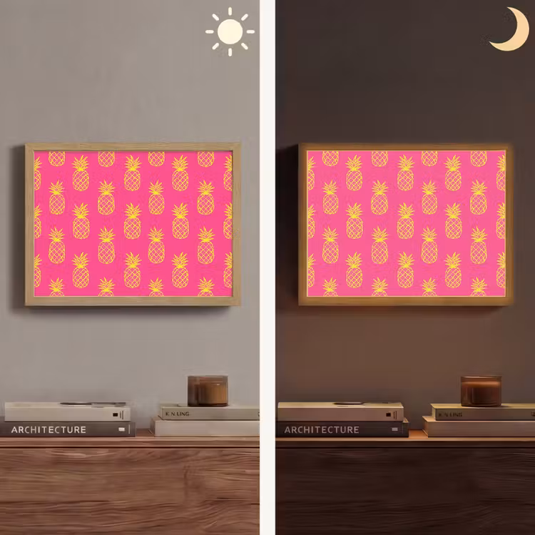 Ananas - Trendy - Roze Light Box met batterij (Wandlamp) middel 907 -sfeer3