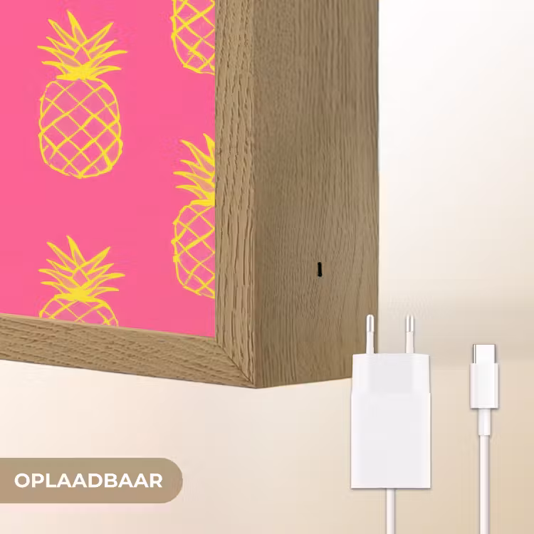 Ananas - Trendy - Roze Light Box met batterij (Wandlamp) middel 907 -USP_websiteoplaadbaarNL