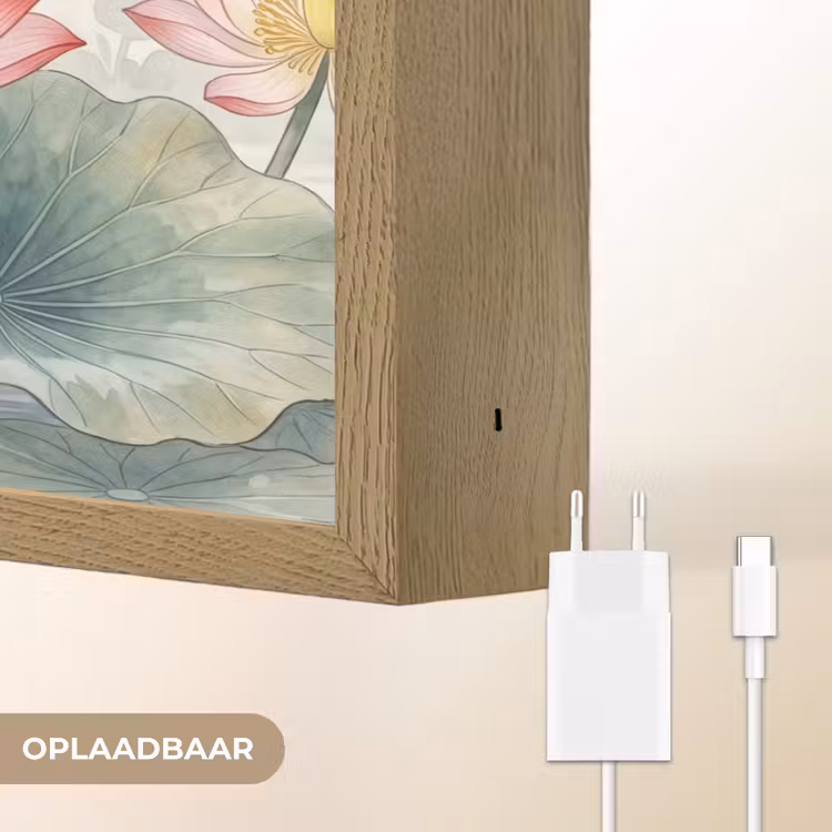 Aquarel - Lotusbloemen - Kleurrijk Light Box met batterij (Wandlamp) middel -USP_websiteoplaadbaarNL