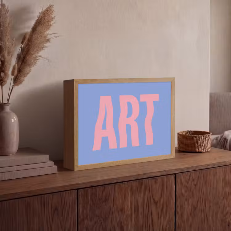 Art - Roze - Blauw Light Box met batterij (Wandlamp) middel -sfeer2