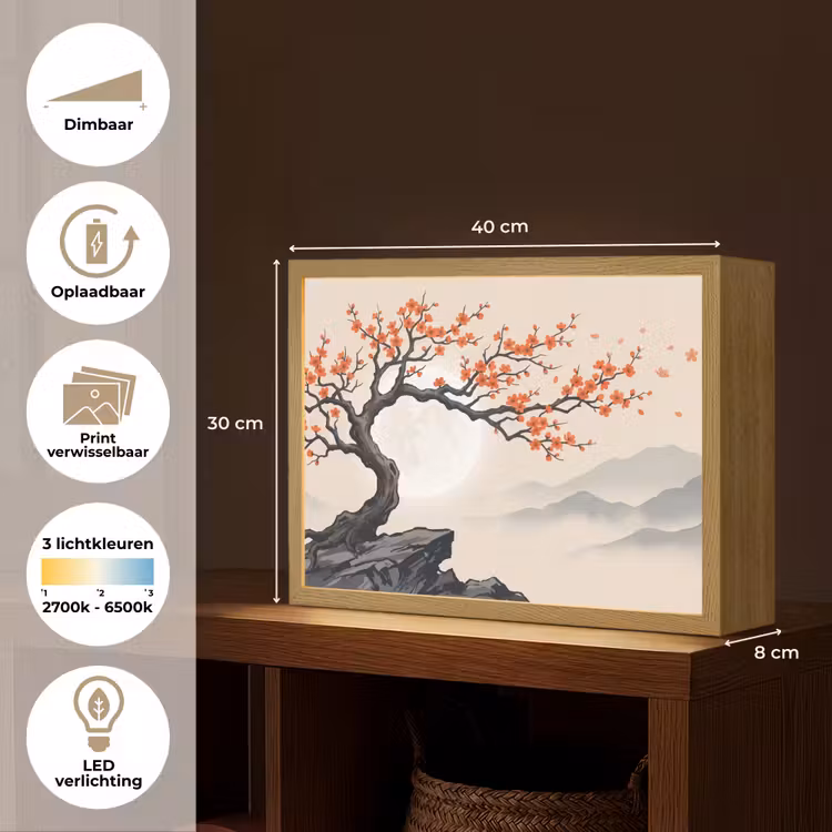 Aziatisch - Bloesem - Rood Light Box met batterij (Wandlamp) middel -USP_websiteoverzichtNL