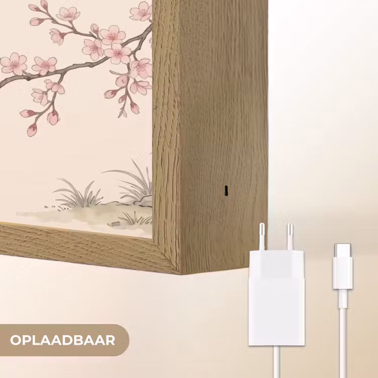 Aziatisch - Kraanvogel - Beige Light Box met batterij (Wandlamp) middel -USP_websiteoplaadbaarNL