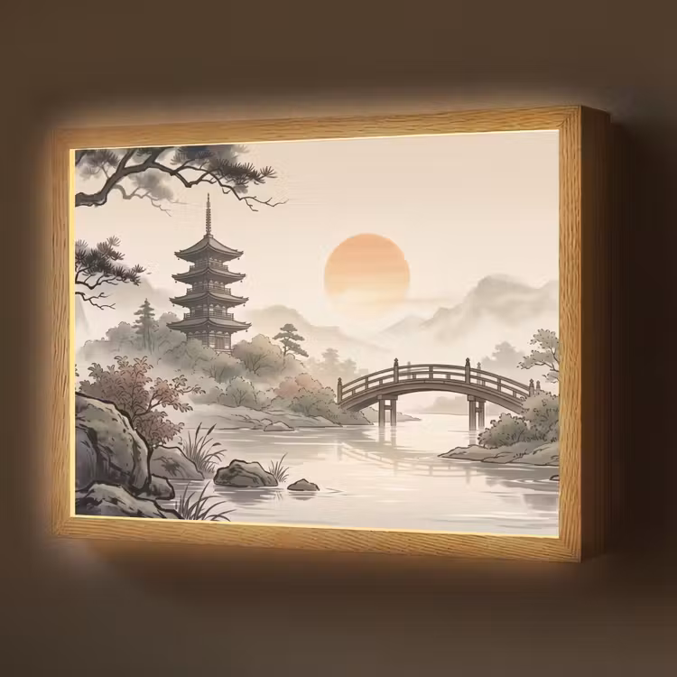 Azië - Landschap - Kleurrijk Light Box met batterij (Wandlamp) middel -z3d_website