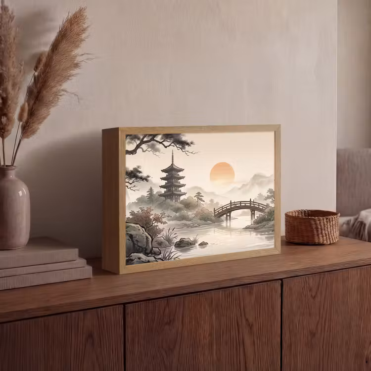 Azië - Landschap - Kleurrijk Light Box met batterij (Wandlamp) middel -sfeer2