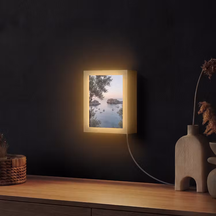 Lightbox - Wandlamp - Baai - boten - zonsondergang - Baai - boten - zonsondergang Light Box met kabel (Wandlamp) klein
