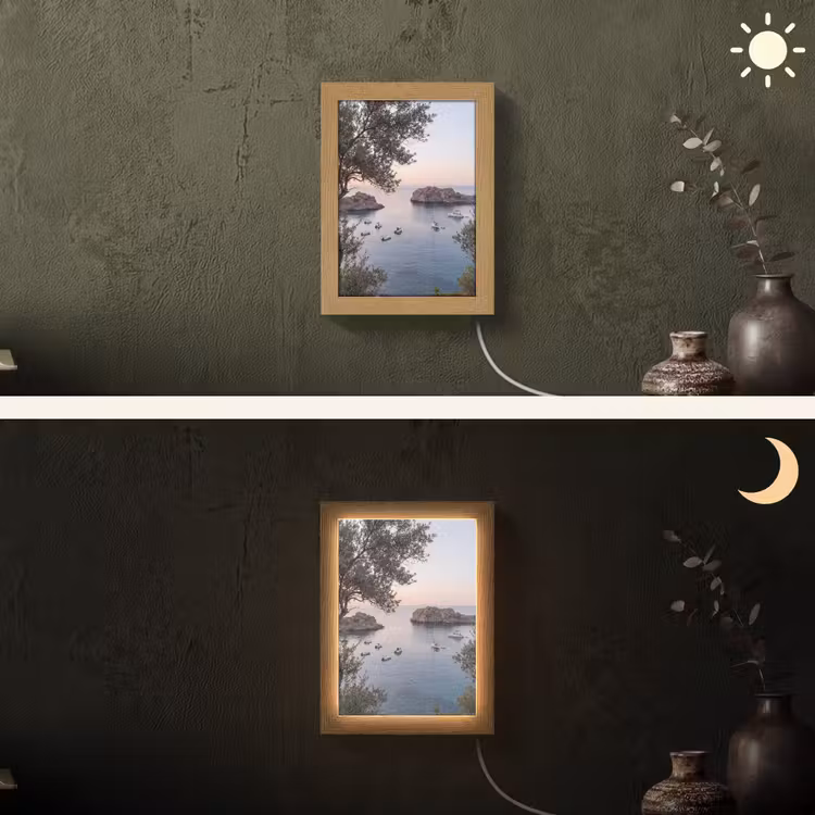Lightbox - Wandlamp - Baai - boten - zonsondergang - Baai - boten - zonsondergang Light Box met kabel (Wandlamp) klein