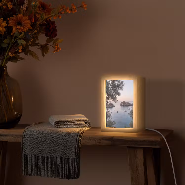 Lightbox - Wandlamp - Baai - boten - zonsondergang - Baai - boten - zonsondergang Light Box met kabel (Wandlamp) klein