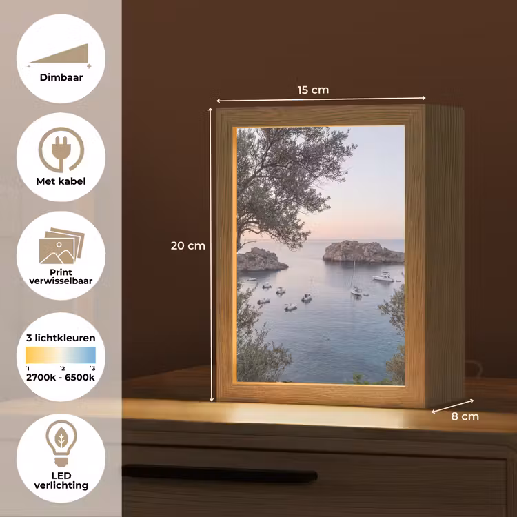 Lightbox - Wandlamp - Baai - boten - zonsondergang - Baai - boten - zonsondergang Light Box met kabel (Wandlamp) klein