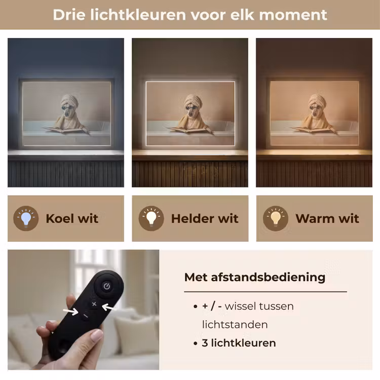Bad - Hond - Boek - Zonnebril Light Box met batterij (Wandlamp) middel -USP_lichtkleurNL