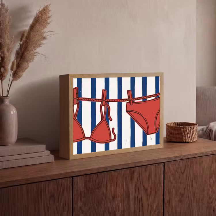 Badkleding - Waslijn - Zomer - Illustratie - Rood Light Box met batterij (Wandlamp) middel -sfeer2