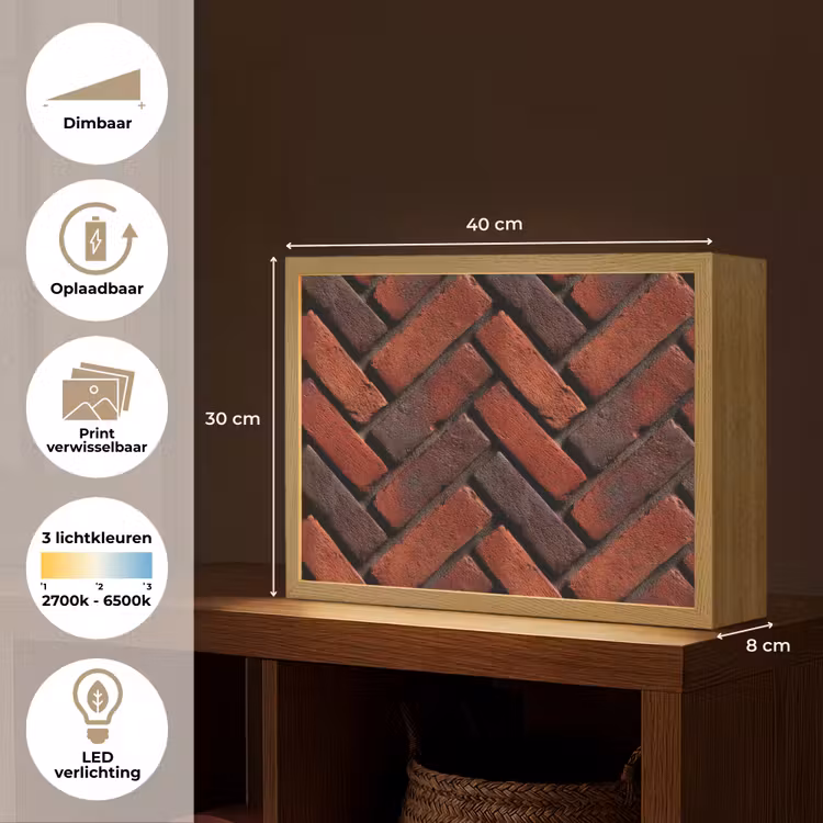 Bakstenen - Visgraat - Structuur - Roodbruin Light Box met batterij (Wandlamp) middel 907 -USP_websiteoverzichtNL