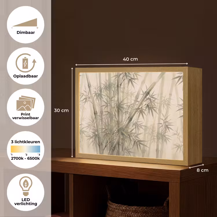 Bamboe - Bladeren - Aziatisch - Groen - Natuur Light Box met batterij (Wandlamp) middel -USP_websiteoverzichtNL