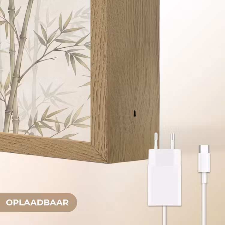 Bamboe - Bladeren - Natuur - Aquarel - Groen Light Box met batterij (Wandlamp) middel -USP_websiteoplaadbaarNL