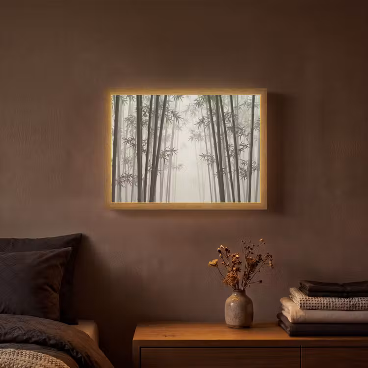 Bamboe - Bos - Mist - Natuur Light Box met batterij (Wandlamp) middel -sfeer4