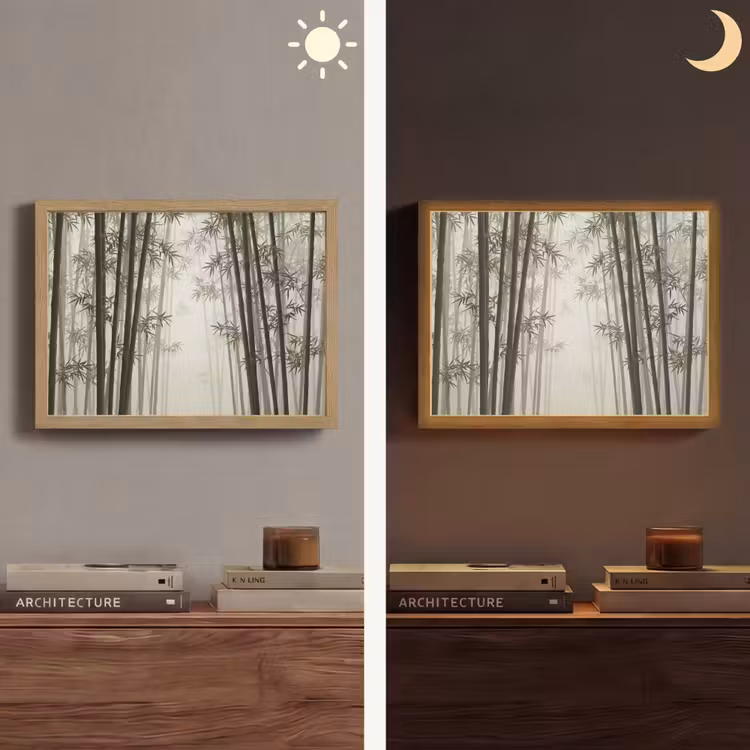 Bamboe - Bos - Mist - Natuur Light Box met batterij (Wandlamp) middel -sfeer3