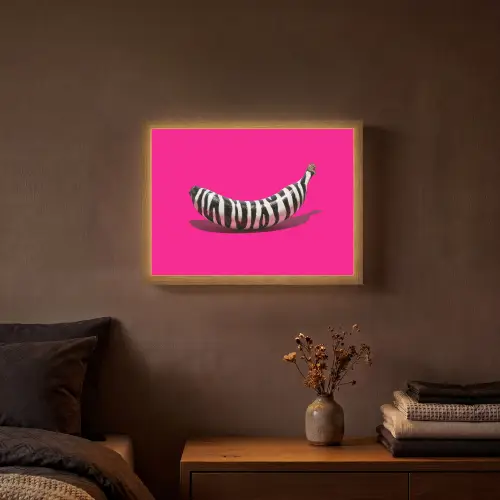 Banaan - Zebraprint - Roze Light Box met batterij (Wandlamp) middel -sfeer4