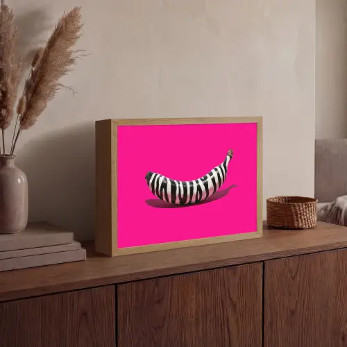 Banaan - Zebraprint - Roze Light Box met batterij (Wandlamp) middel -sfeer2