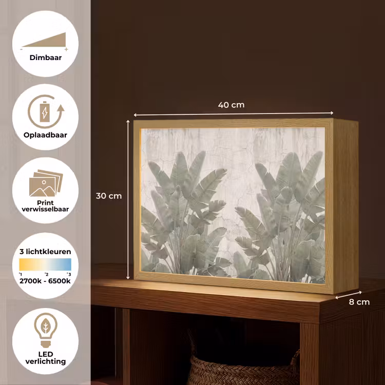 Bananenbladeren - Beton - Groen Light Box met batterij (Wandlamp) middel -USP_websiteoverzichtNL