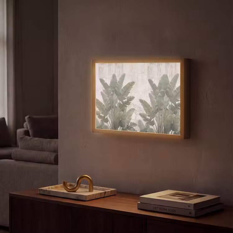 Bananenbladeren - Beton - Groen Light Box met batterij (Wandlamp) middel -sfeer1