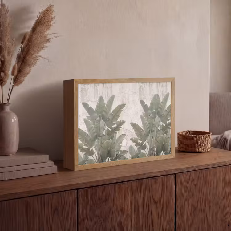 Bananenbladeren - Beton - Groen Light Box met batterij (Wandlamp) middel -sfeer2