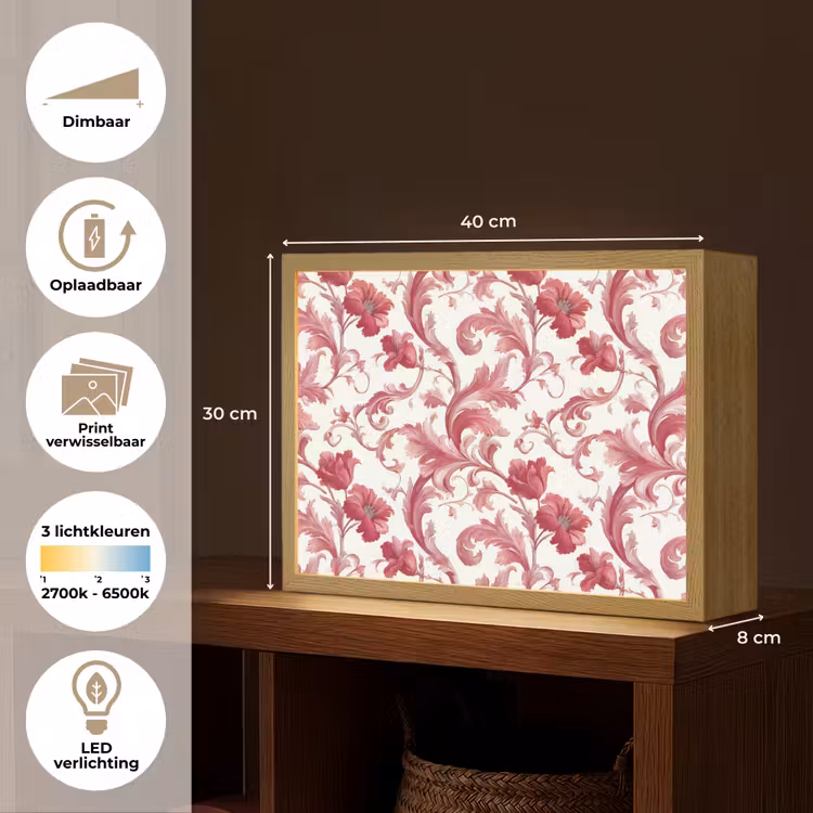 Barok - Patroon - Rood Light Box met batterij (Wandlamp) middel 907 -USP_websiteoverzichtNL