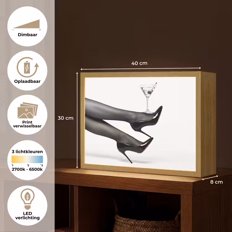Benen - Hakken - Glas - Zwart - Wit - Speels Light Box met batterij (Wandlamp) middel -USP_websiteoverzichtNL