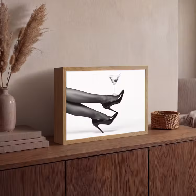 Benen - Hakken - Glas - Zwart - Wit - Speels Light Box met batterij (Wandlamp) middel -sfeer2