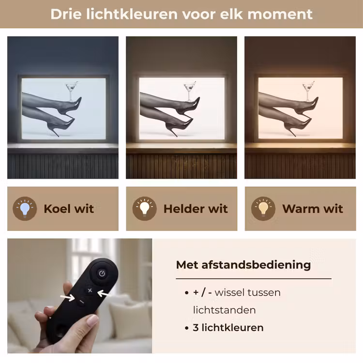 Benen - Hakken - Glas - Zwart - Wit - Speels Light Box met batterij (Wandlamp) middel -USP_lichtkleurNL