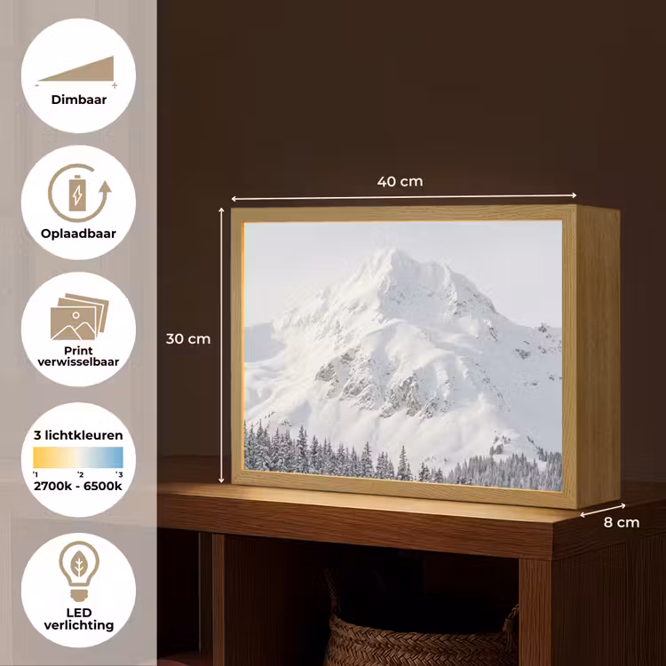 Berg - Sneeuw - Winter - Natuur - Wit Light Box met batterij (Wandlamp) middel -USP_websiteoverzichtNL