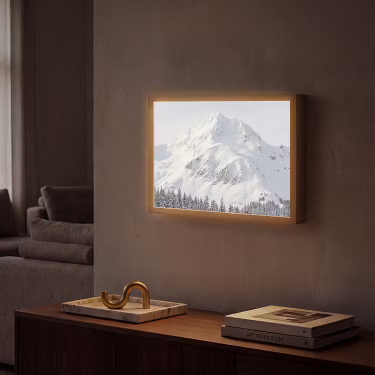 Berg - Sneeuw - Winter - Natuur - Wit Light Box met batterij (Wandlamp) middel -sfeer1