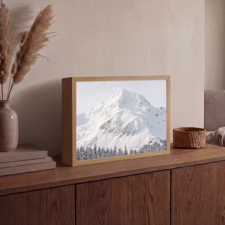 Berg - Sneeuw - Winter - Natuur - Wit Light Box met batterij (Wandlamp) middel -sfeer2