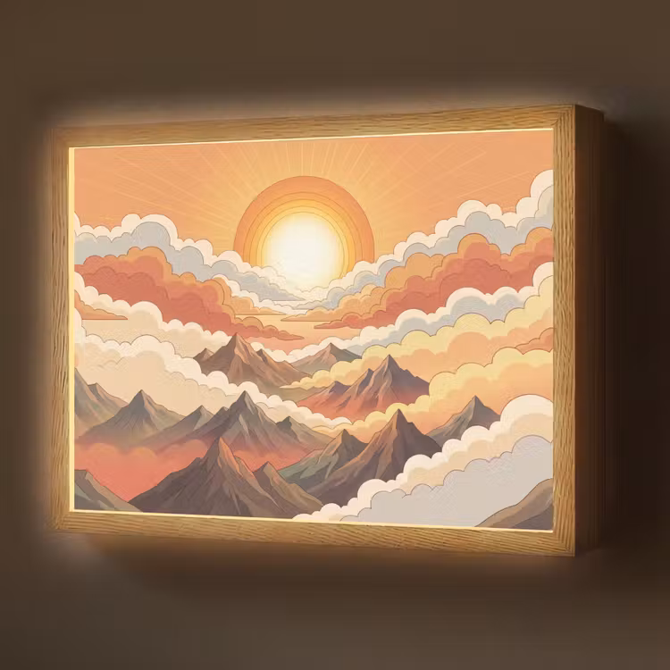 Bergen - Wolken - Natuur - Zonsopgang - Oranje Light Box met batterij (Wandlamp) middel -z3d_website