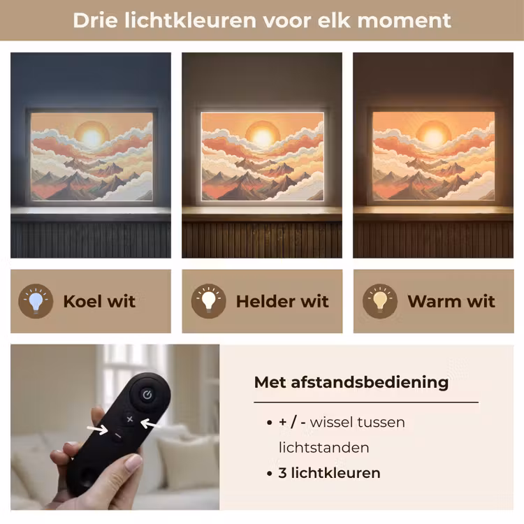 Bergen - Wolken - Natuur - Zonsopgang - Oranje Light Box met batterij (Wandlamp) middel -USP_lichtkleurNL