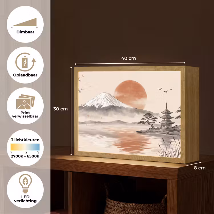 Bergtop - Meer - Bloesem Light Box met batterij (Wandlamp) middel -USP_websiteoverzichtNL
