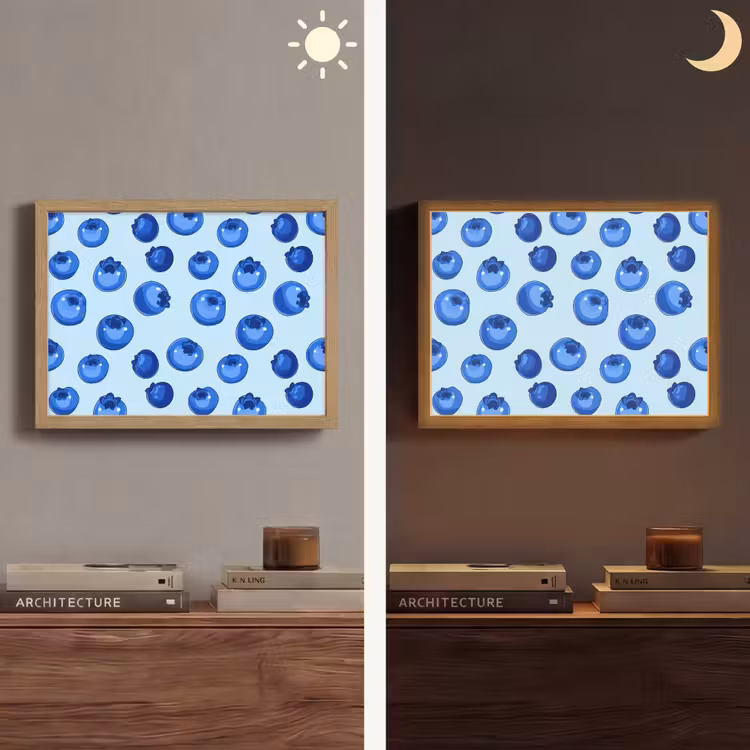 Bessen - Modern - Blauw Light Box met batterij (Wandlamp) middel 907 -sfeer3
