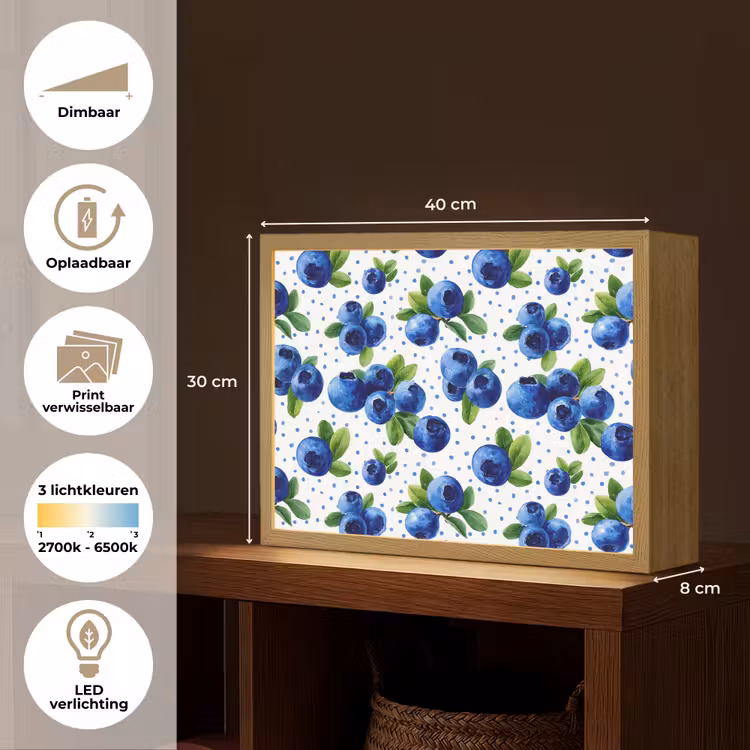 Bessen - Patroon - Blauw Light Box met batterij (Wandlamp) middel 907 -USP_websiteoverzichtNL