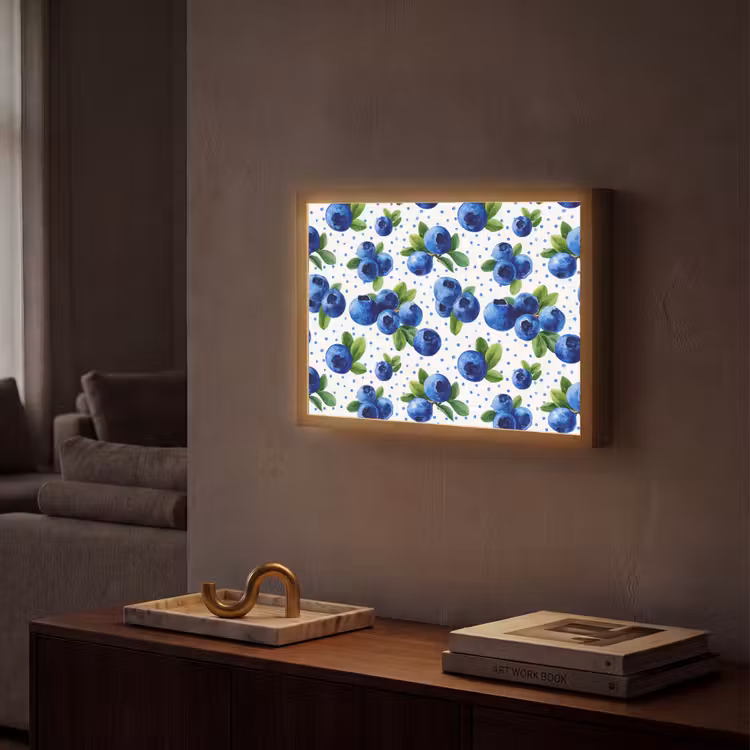 Bessen - Patroon - Blauw Light Box met batterij (Wandlamp) middel 907 -sfeer1