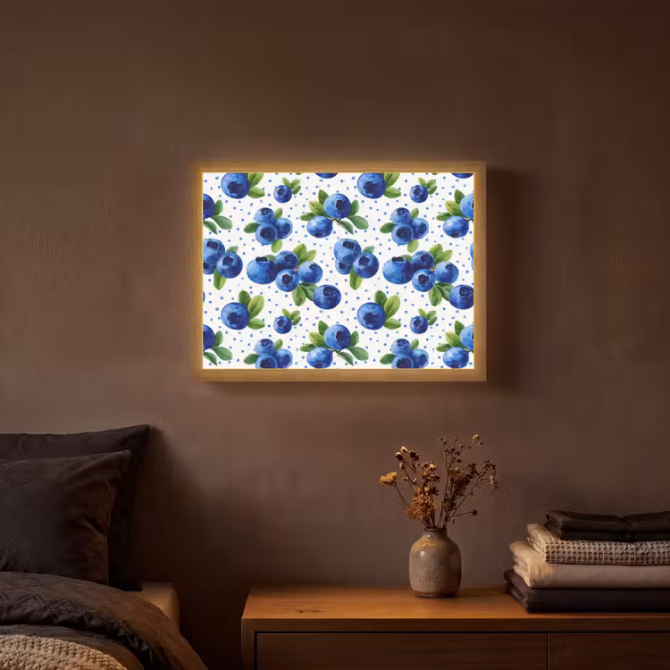 Bessen - Patroon - Blauw Light Box met batterij (Wandlamp) middel 907 -sfeer4
