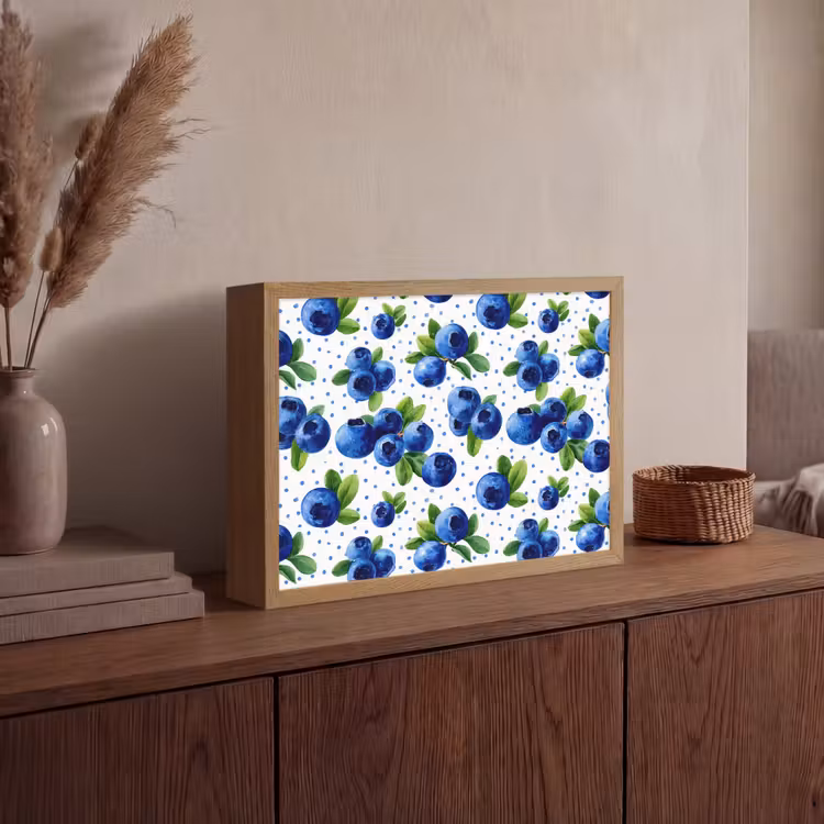 Bessen - Patroon - Blauw Light Box met batterij (Wandlamp) middel 907 -sfeer2