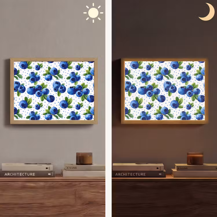 Bessen - Patroon - Blauw Light Box met batterij (Wandlamp) middel 907 -sfeer3