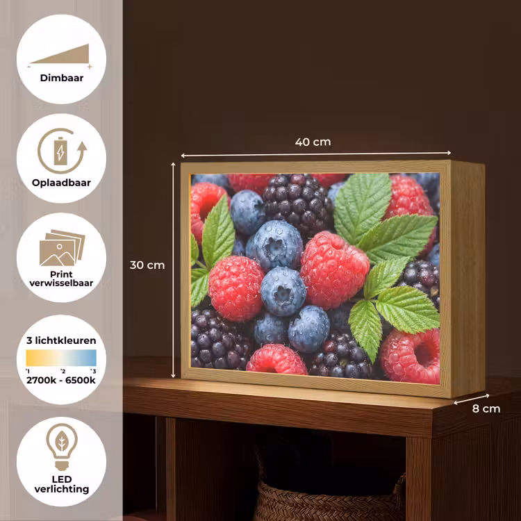 Bessen - Vers - Waterdruppels - Kleurrijk - Eten Light Box met batterij (Wandlamp) middel -USP_websiteoverzichtNL