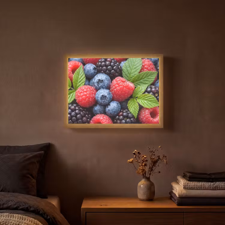 Bessen - Vers - Waterdruppels - Kleurrijk - Eten Light Box met batterij (Wandlamp) middel -sfeer4