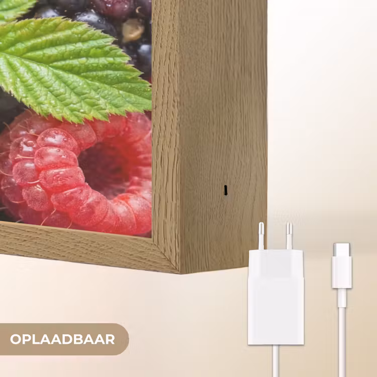 Bessen - Vers - Waterdruppels - Kleurrijk - Eten Light Box met batterij (Wandlamp) middel -USP_websiteoplaadbaarNL